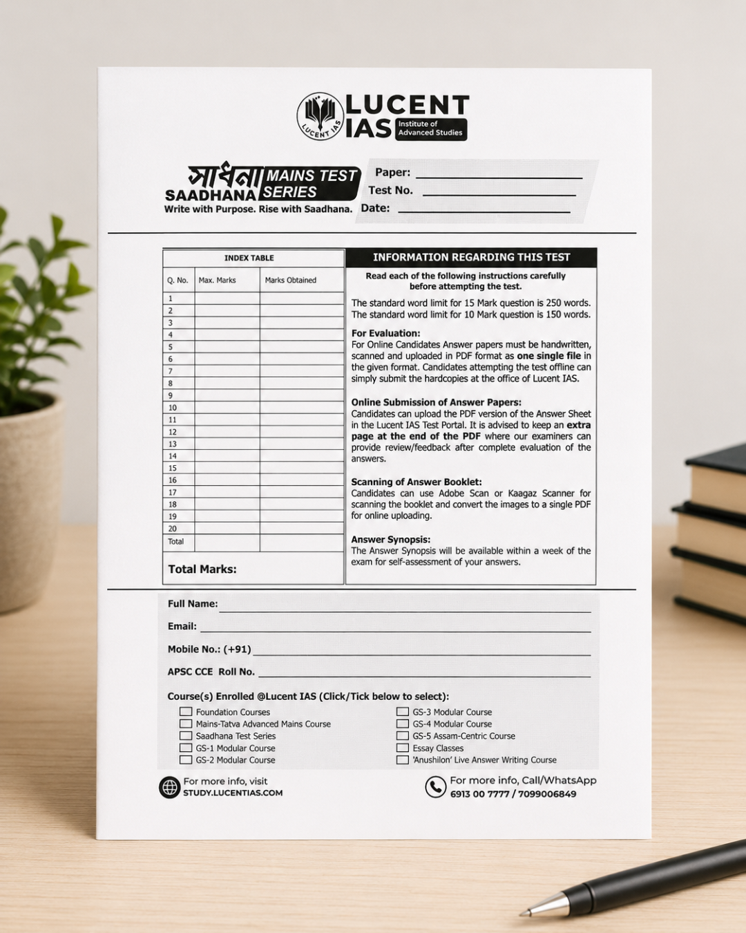 APSC CCE Mains Answer Writing Booklet – Lucent IAS